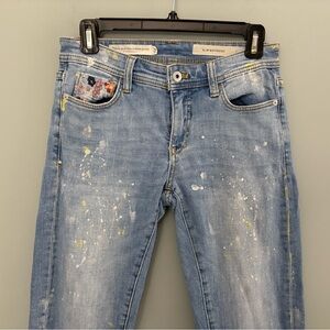 Pilcro & the Letterpress Slim Boyfriend Jeans Size 25 Embroidered Paint Splatter